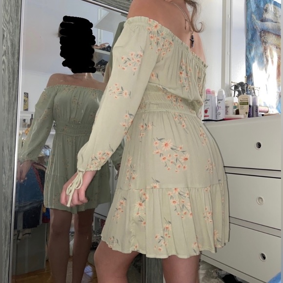 light green off the shoulder floral dress. - Picture 2 of 4